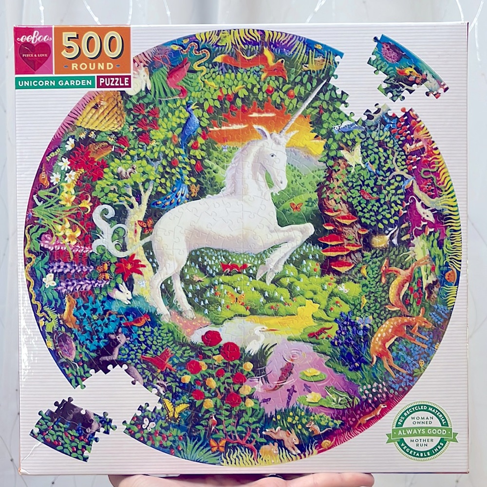 NWT Piece & Love EEBOO | Unicorn Garden, 500 piece round puzzle